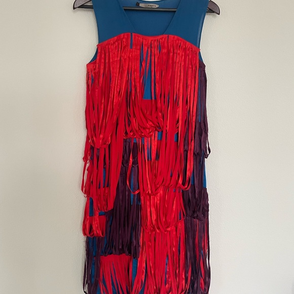 Ports 1961 Dresses & Skirts - PORTS 1961 fringe red blue dress pure silk rare runway midi